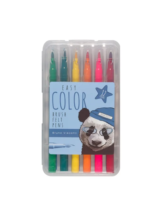 BRUNO VISCONTI Фломастеры кисточки EASYCOLOR на водной основе 12 шт, 12 шт