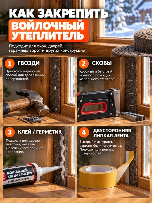 Теплокомфорт Уплотнитель для двери и окна натуральный утеплитель войлок, коричневый, фото 7