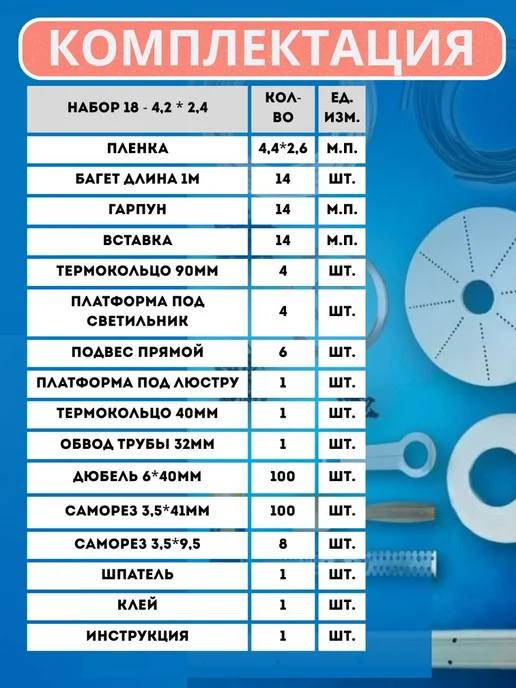 Шик& Матовый натяжной потолок без нагрева Набор №18 420х240, 420x240, фото 7