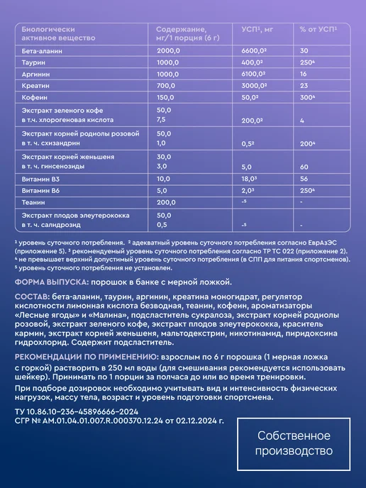 GLS pharmaceuticals Предтренировочный комплекс для мужчин порошок, предтрен, вариант, фото 3