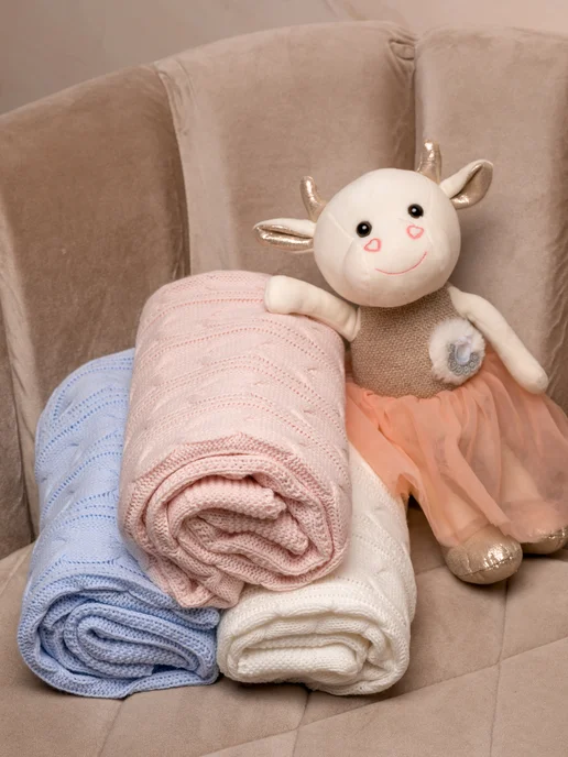 AINA Baby Плед для новорожденных вязаный на выписку весна, белый, фото 3
