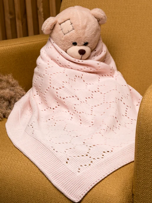 AINA Baby Плед для новорожденных вязаный на выписку лето, розовый, фото 3