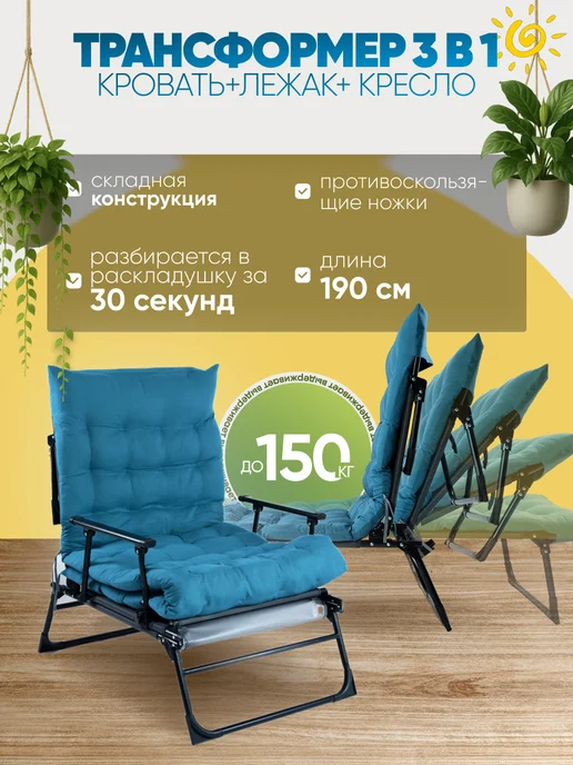 Ruturism Раскладушка трансформер, 190 см со съемным матрасом, синий, фото 4