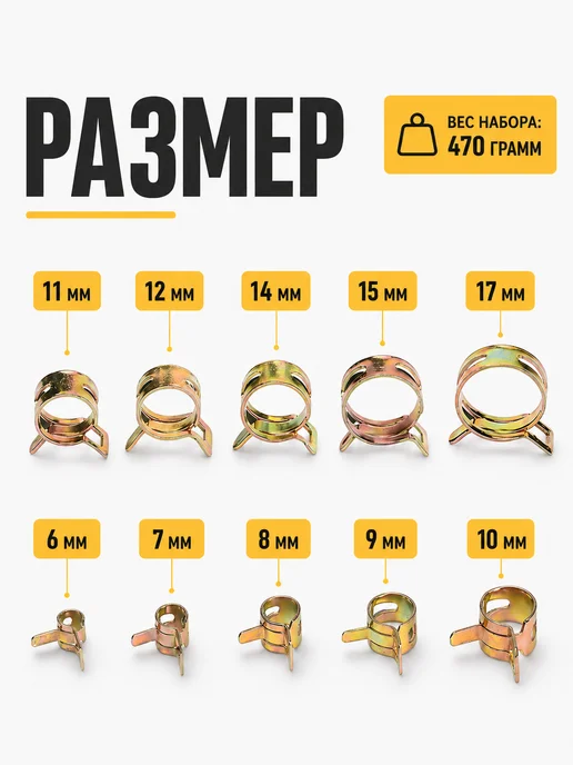 Набор хомутов для шлангов 100 шт, пружинные 6–17 мм, 100 шт, фото 2