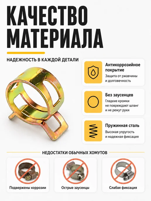 Набор хомутов для шлангов 100 шт, пружинные 6–17 мм, 100 шт, фото 3