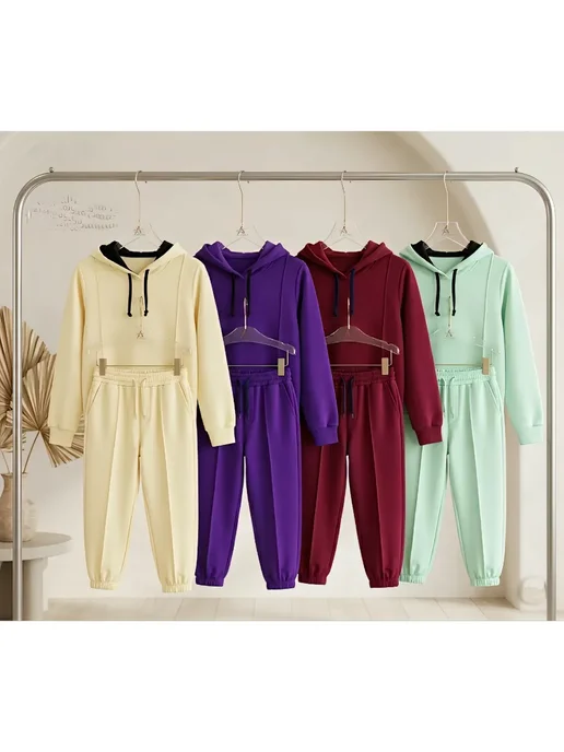 Blossom kids Спортивный костюм детский однотонный со строчкой, зеленый, фото 5
