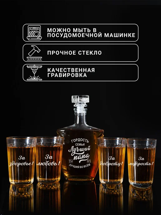 Подарки48 Подарочный набор графин и гранёные стаканы с гравировкой, 500 мл, фото 3