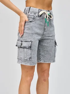 Шорты бермуды джинсовые удлиненные на резинке B.Waiting/AmadgeDenim/AMG 336032007 купить за 1 368 ₽ в интернет‑магазине Wildberries