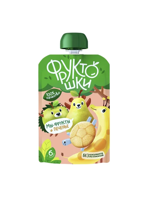 Фруктошки Пюре яблоко-банан-груша- печенье 90г 6шт, 90 г, 6 шт, фото 3