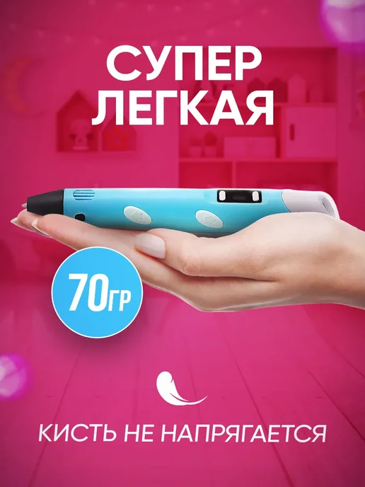 3D ручка набор со светящимся пластиком и трафаретами, голубой, фото 8