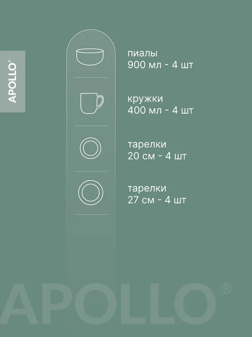 APOLLO Набор столовой посуды Marocco 16 предметов, зеленый, фото 2