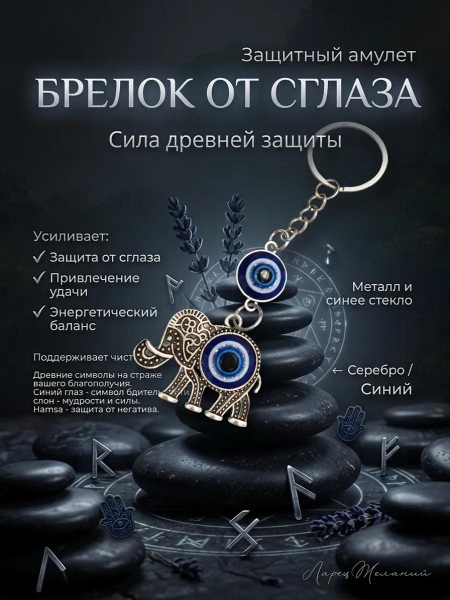 брелок Оберег от сглаза и порчи - Слон с поднятым хоботом