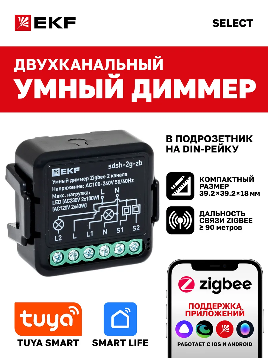 Умный диммер двухканальный в подрозетник