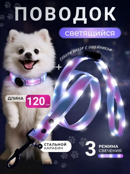 POPER HOME Светящийся поводок для собак, белый