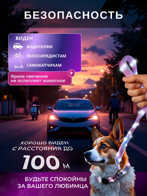 POPER HOME Светящийся поводок для собак, белый, фото 2