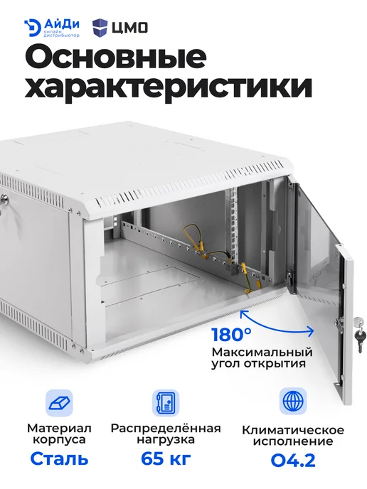 ЦМО Шкаф коммутационный 6U стекло увеличенная глубина, серый, фото 3