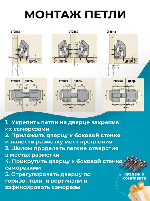 Петли без врезки (быстрого монтажа) универсальные 18 шт, 18 шт, фото 3