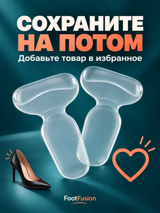 Foot Fusion Гелевые вкладыши в туфли пяткоудерживатели от натирания, вариант, фото 8