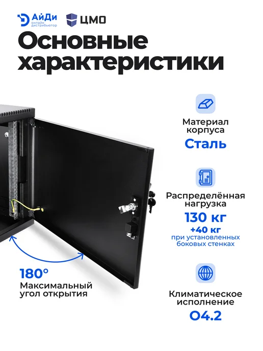 ЦМО Настенный телекоммуникационный шкаф 9U, разборный, черный, фото 3