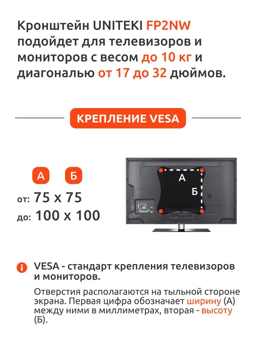 UniTeki 1425 Адаптер для монитора NO VESA 17 - 32 UNITЕKI FP2NW, вариант, фото 2