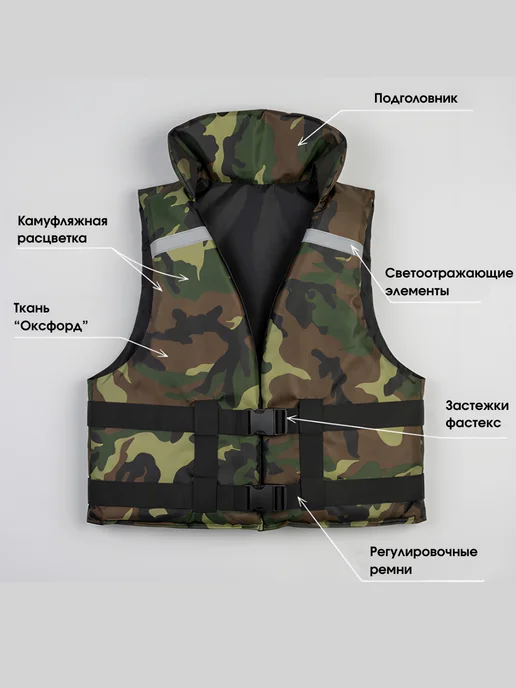 Посейдон Фиш Спасательный жилет камуфляжный, зеленый, фото 2