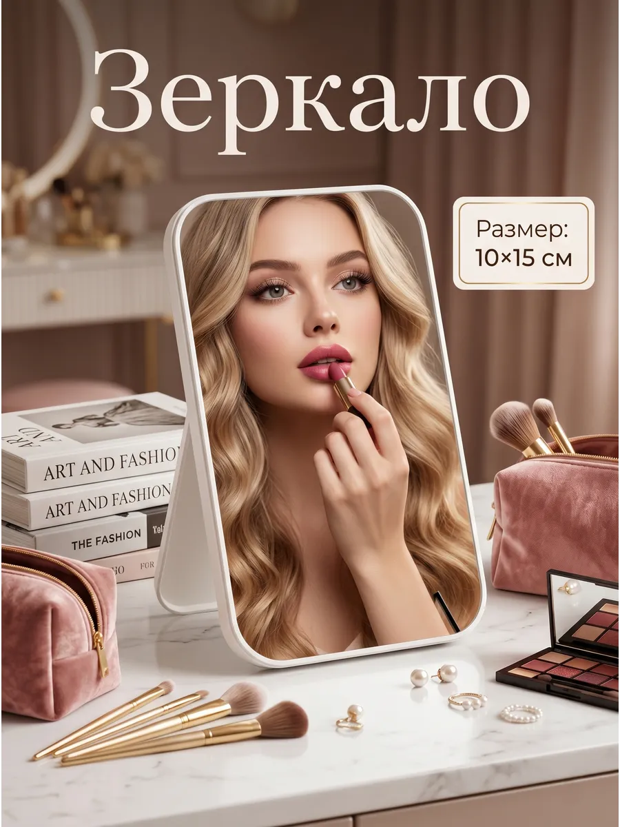 Зеркало косметическое настольное, 10*15 см