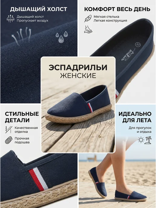 Terdanu Эспадрильи текстильные мягкие дышащие слипоны балетки, синий, фото 3