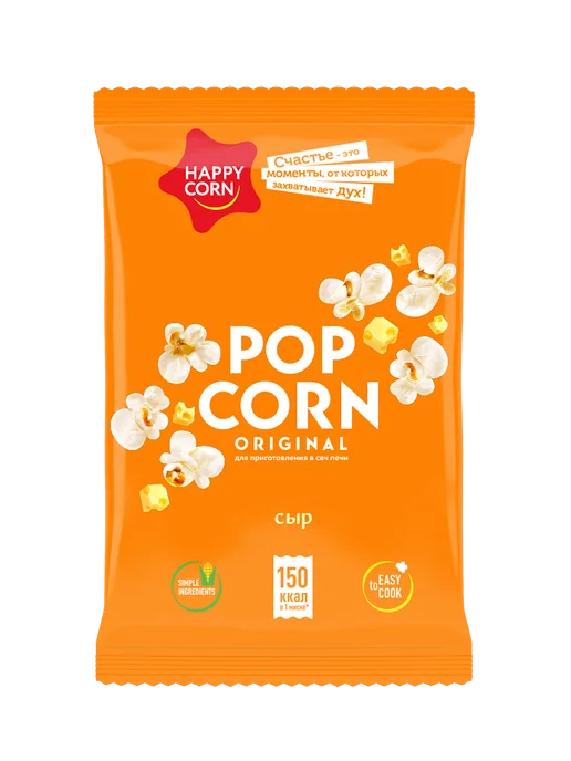 Happy corn Попкорн для СВЧ со вкусом сыра 24 шт по 100 г, 24 шт, 100 г, фото 2