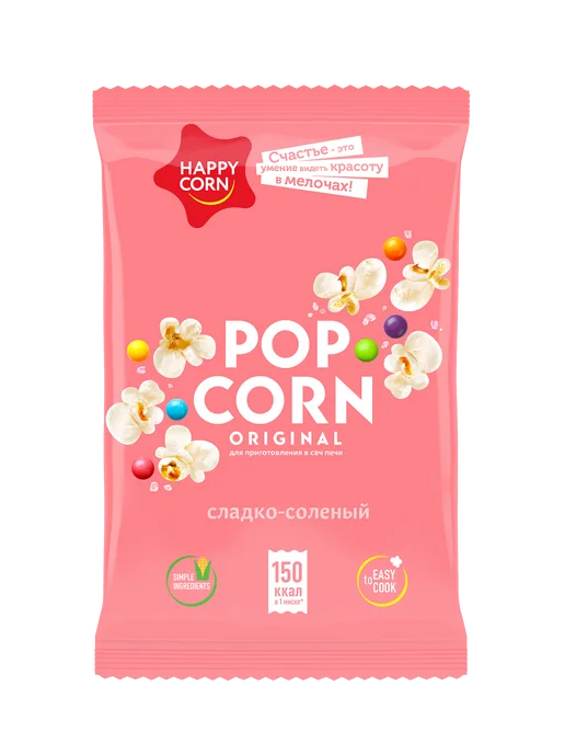 Happy corn Попкорн для СВЧ Сладко-соленый 24 шт по 100 г, 24 шт, 100 г, фото 2