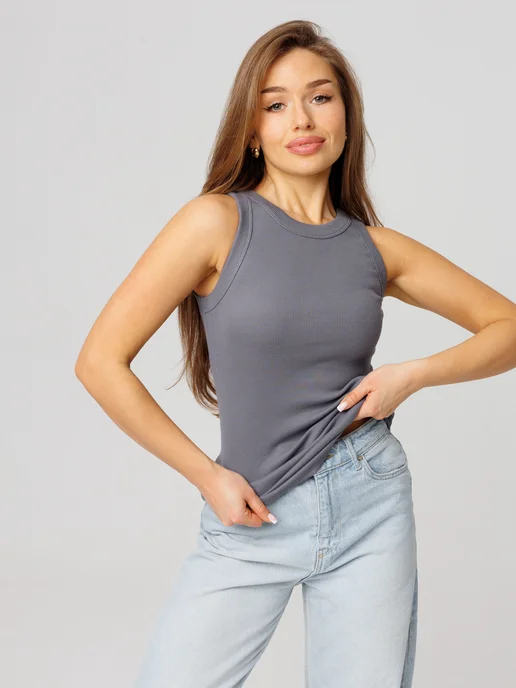 Kostumchik Store Майка бельевая в рубчик под пиджак, серый, фото 8