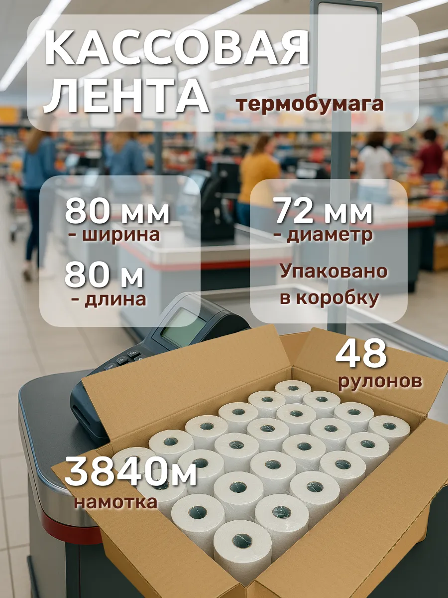 Чековая (кассовая) термо лента 80х80м 48 рулонов