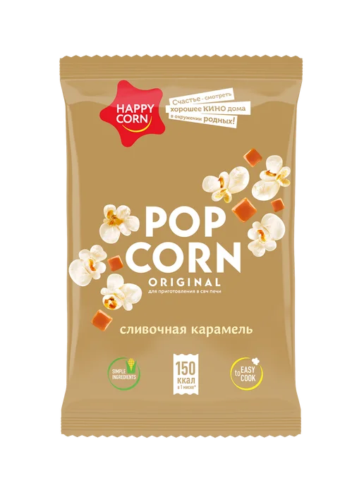 Happy corn Попкорн для СВЧ Сливочная карамель 24шт х100г, 24 шт, фото 2