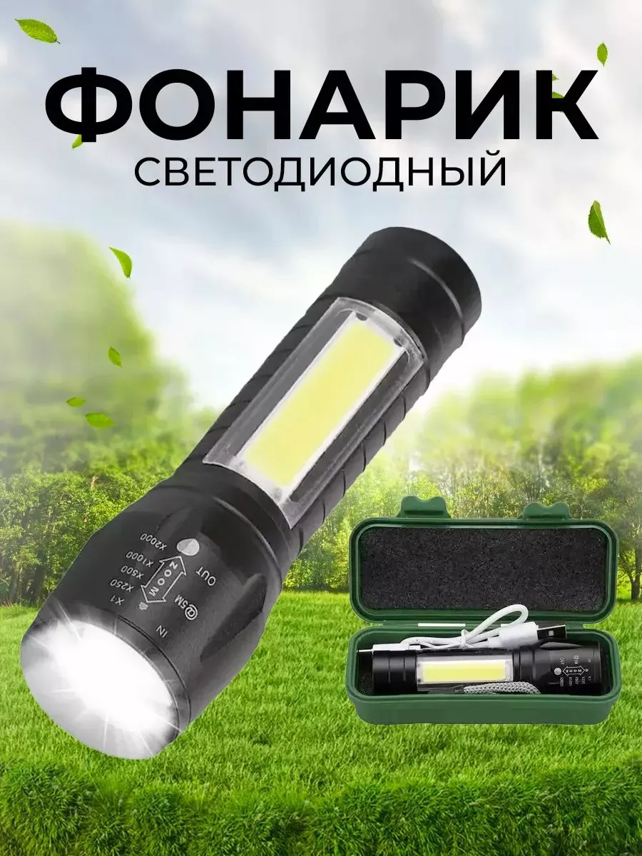 Карманный фонарь с ZOOM Аккумуляторный светильник