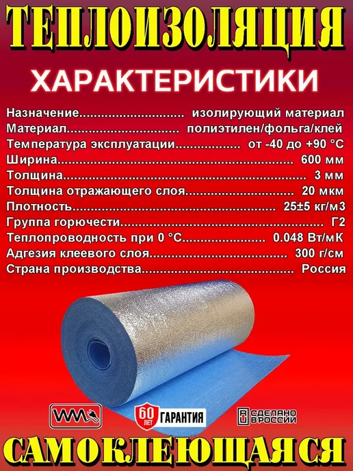 WarmMat Самоклеющаяся фольгированная теплоизоляция 5 м, 3 м, фото 2