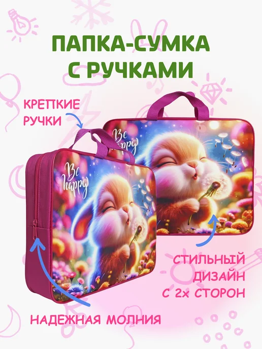 big daddy Папка-сумка школьная с ручками А4 для труда и рисования, голубой, фото 2