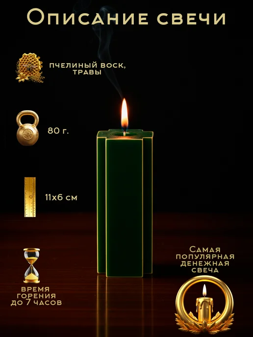Магические свечи Магическая денежная Свеча Миллионера, зеленый, фото 4