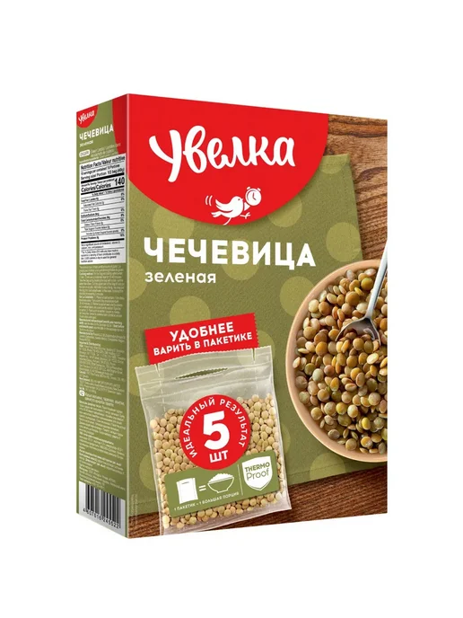 Увелка Чечевица зеленая 3 упаковки по 5 пак по 80г, 80 г, фото 2