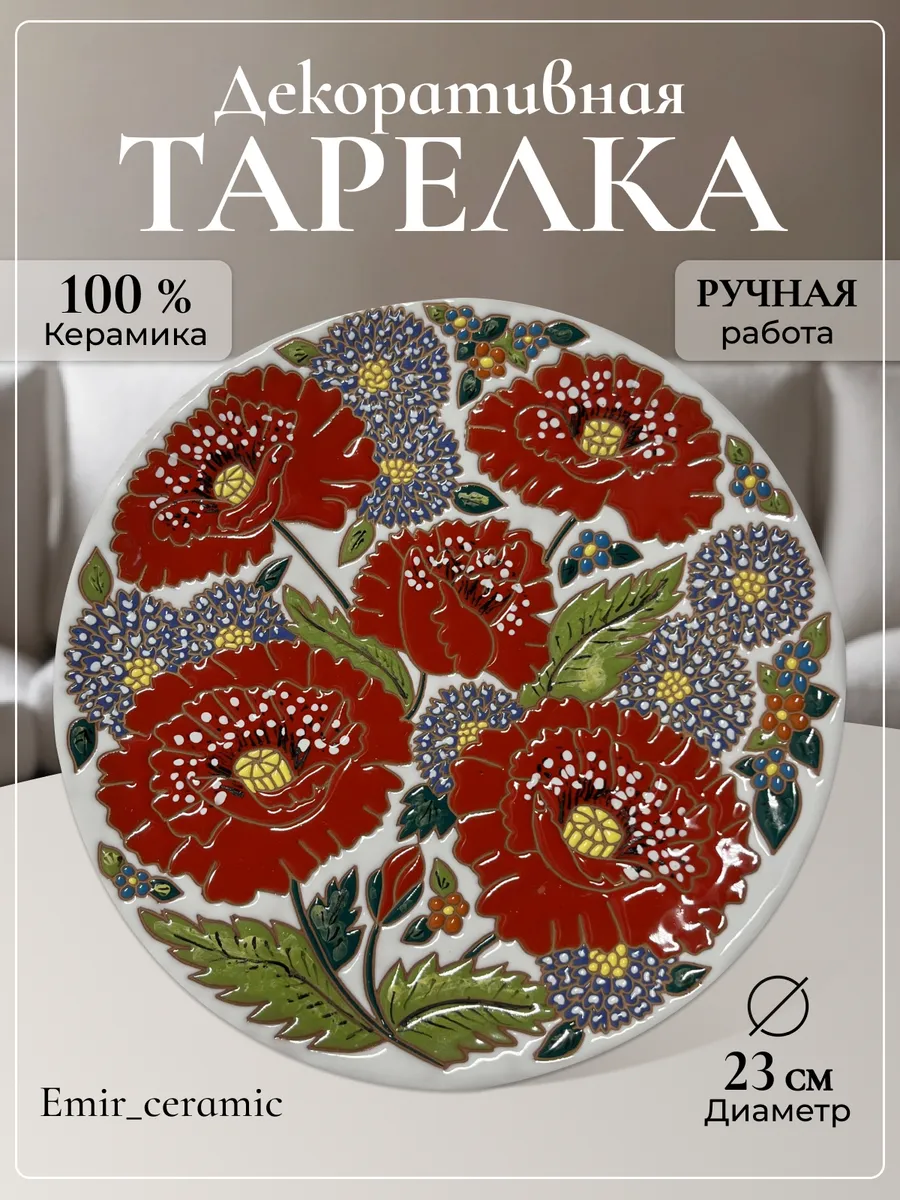 Интерьерная декоративная тарелка "Маки"