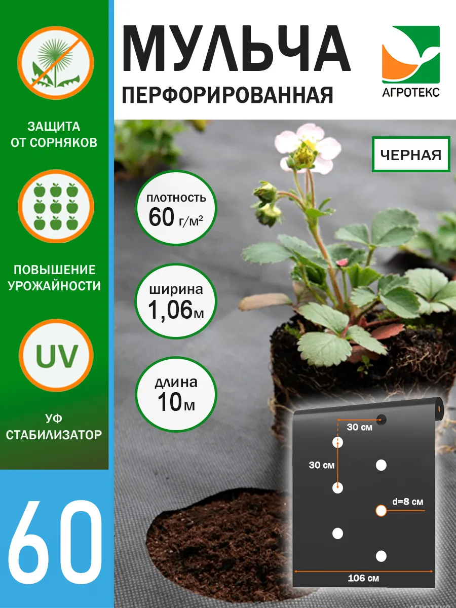 Укрывной материал для грядок черный спанбонд с отверстиями