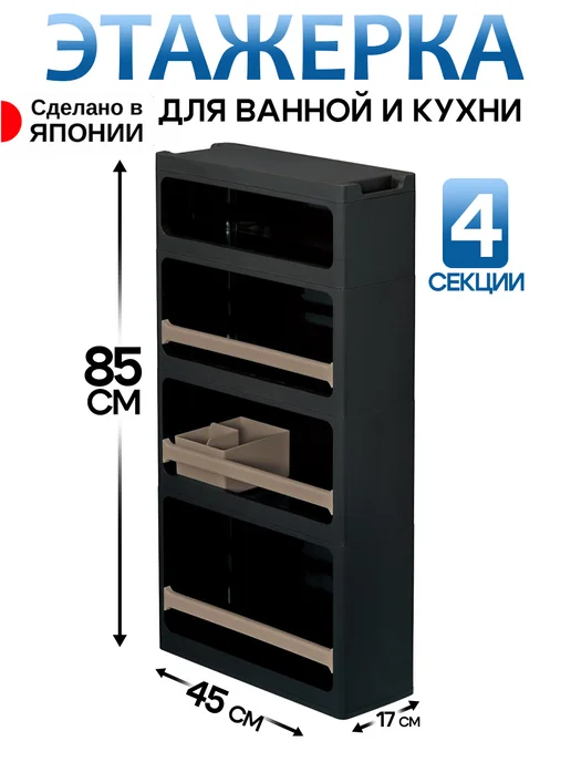 SANKA Этажерка для ванной и кухни на колесиках узкая 45х17х85 см, 45x17x85 см