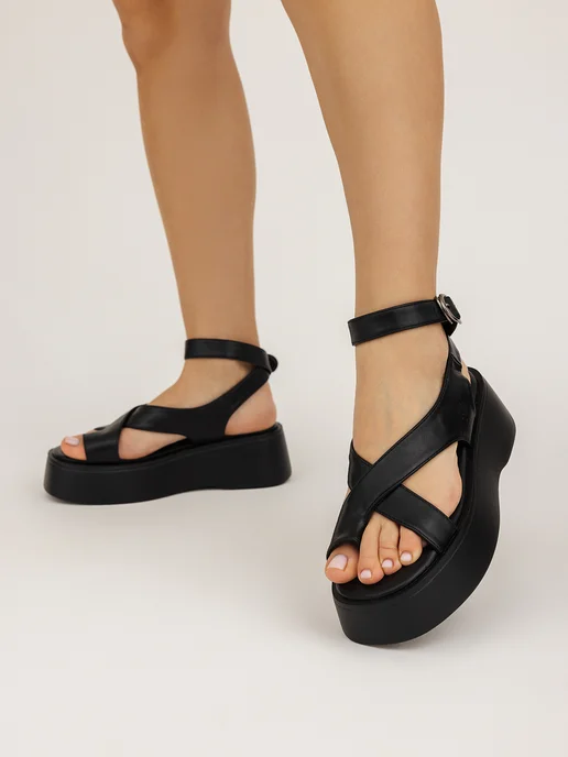 Beon Wear Босоножки летние на платформе без каблука, черный, фото 7