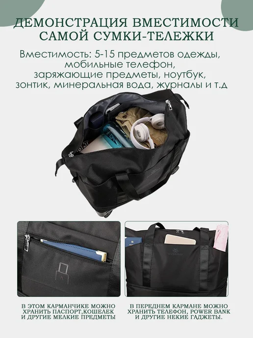 Сумка-тележка дорожная, черный, фото 5