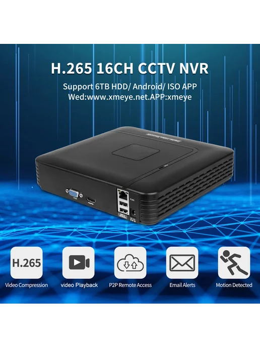Techage 16CH 4K H.265 NVR видеорегистратор для видеонаблюдения, черный, фото 2