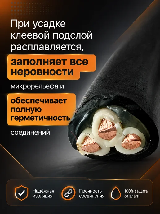КВТ Термоусадка для проводов клеевая термоусадочная трубка, черный, 40 шт, фото 3