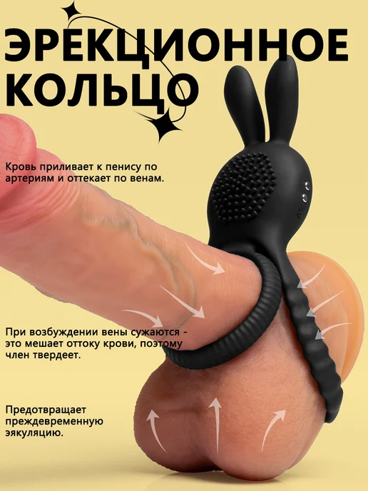 GPUNTO Эрекционное кольцо с стимуляцией клитора 18+, черный, фото 5