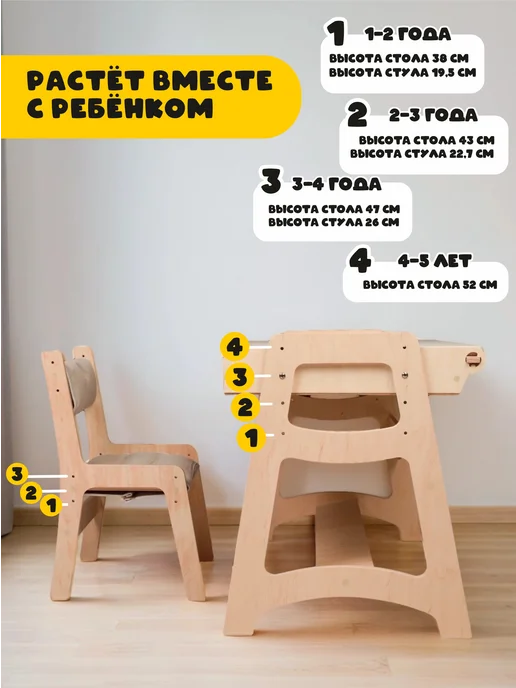 ВАРИАНТ Home Детский стол и стул растущий комплект с пеналом, белый, фото 3