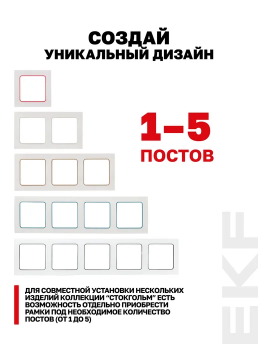 EKF Рамка для розетки и выключателя с красной линией Стокгольм, красный, фото 8