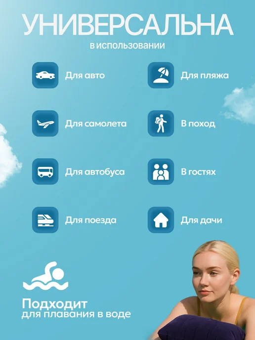 ARIstore Подушка для путешествий на шею надувная, синий, фото 7