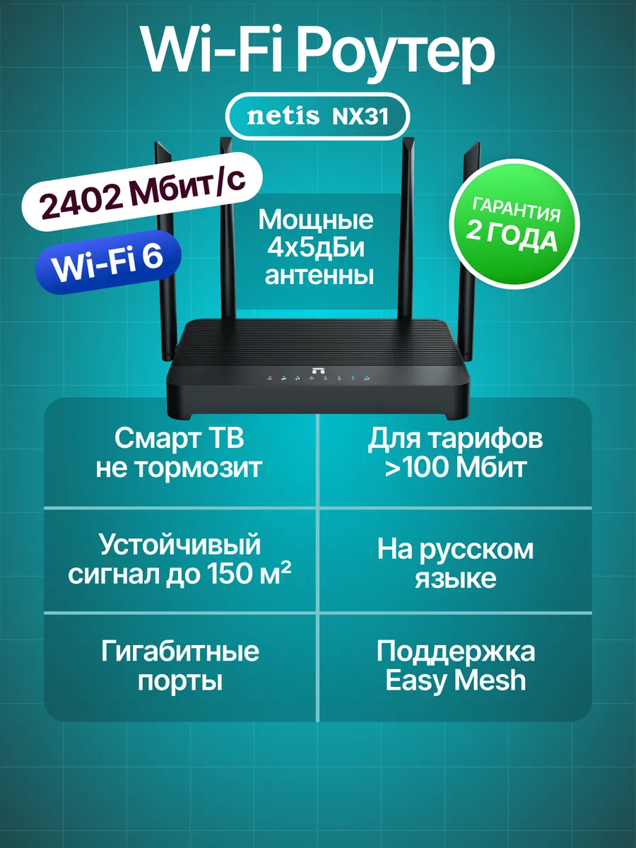 Роутер Wi-fi NX31 2402 Мбит с, 2.4 5 ГГц, 4 антенны