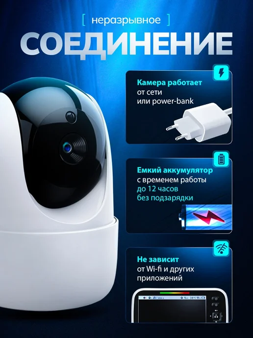 SamaRift Видеоняня беспроводная с монитором радионяня с камерой, белый, фото 3